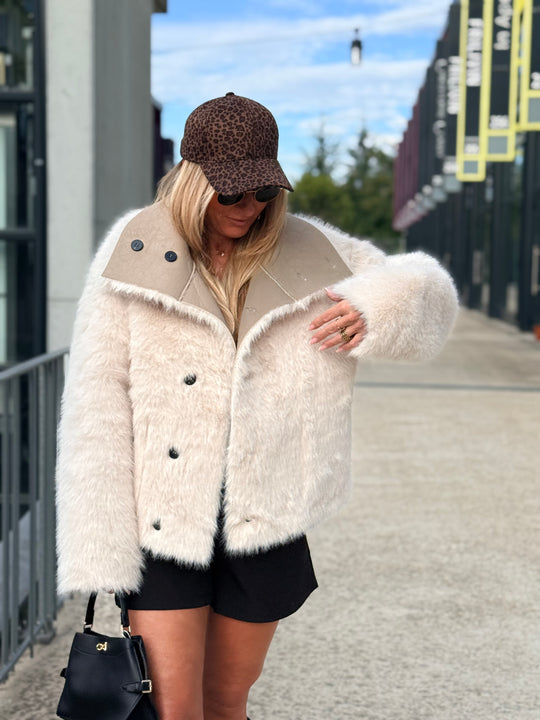 Veste fourrure réversible beige 8855