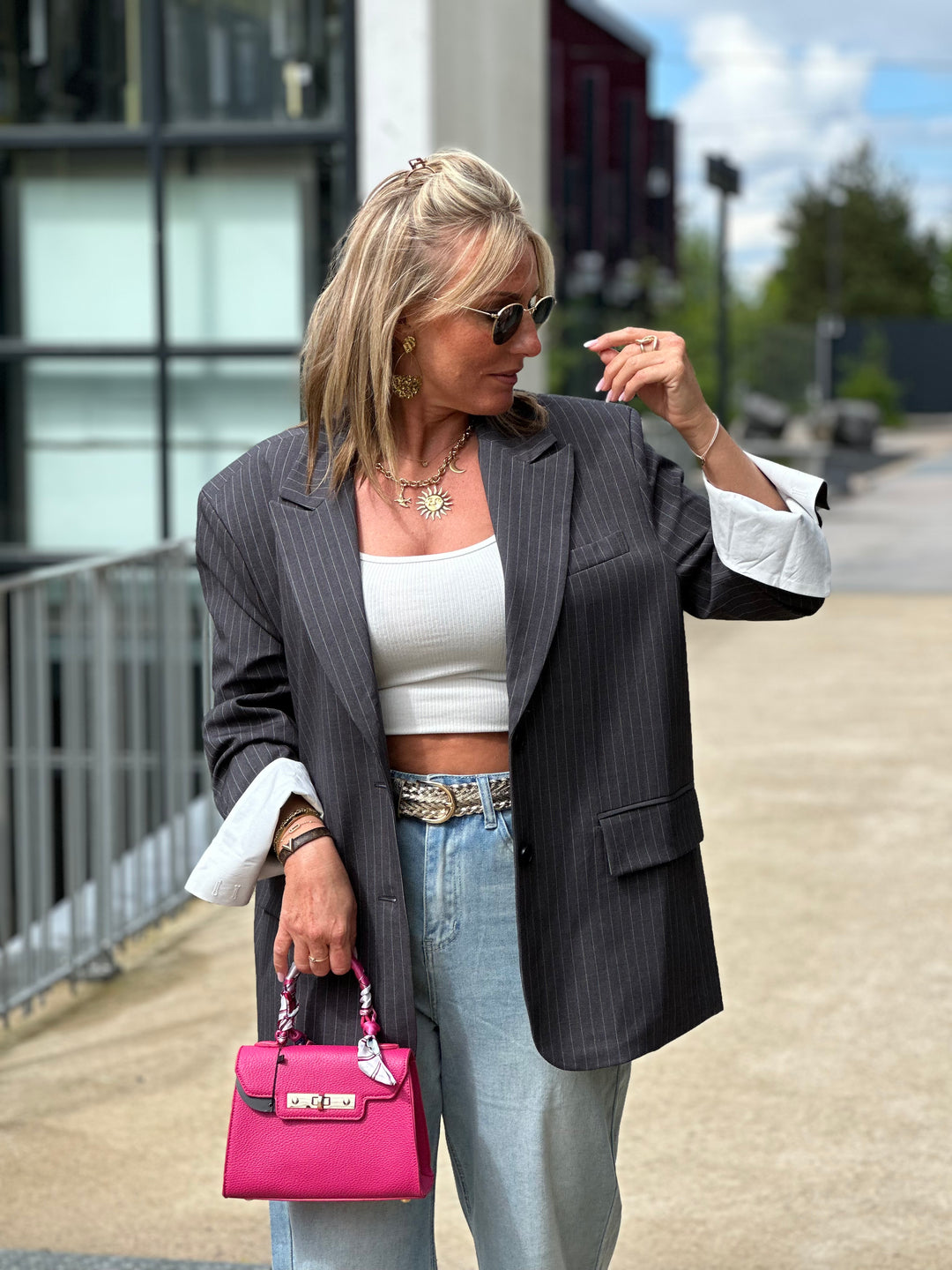 Blazer oversize à rayure gris V2427