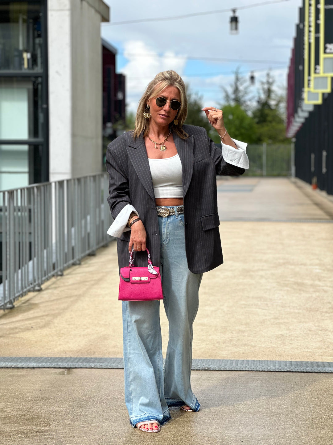 Blazer oversize à rayure gris V2427
