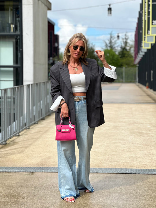Blazer oversize à rayure gris V2427