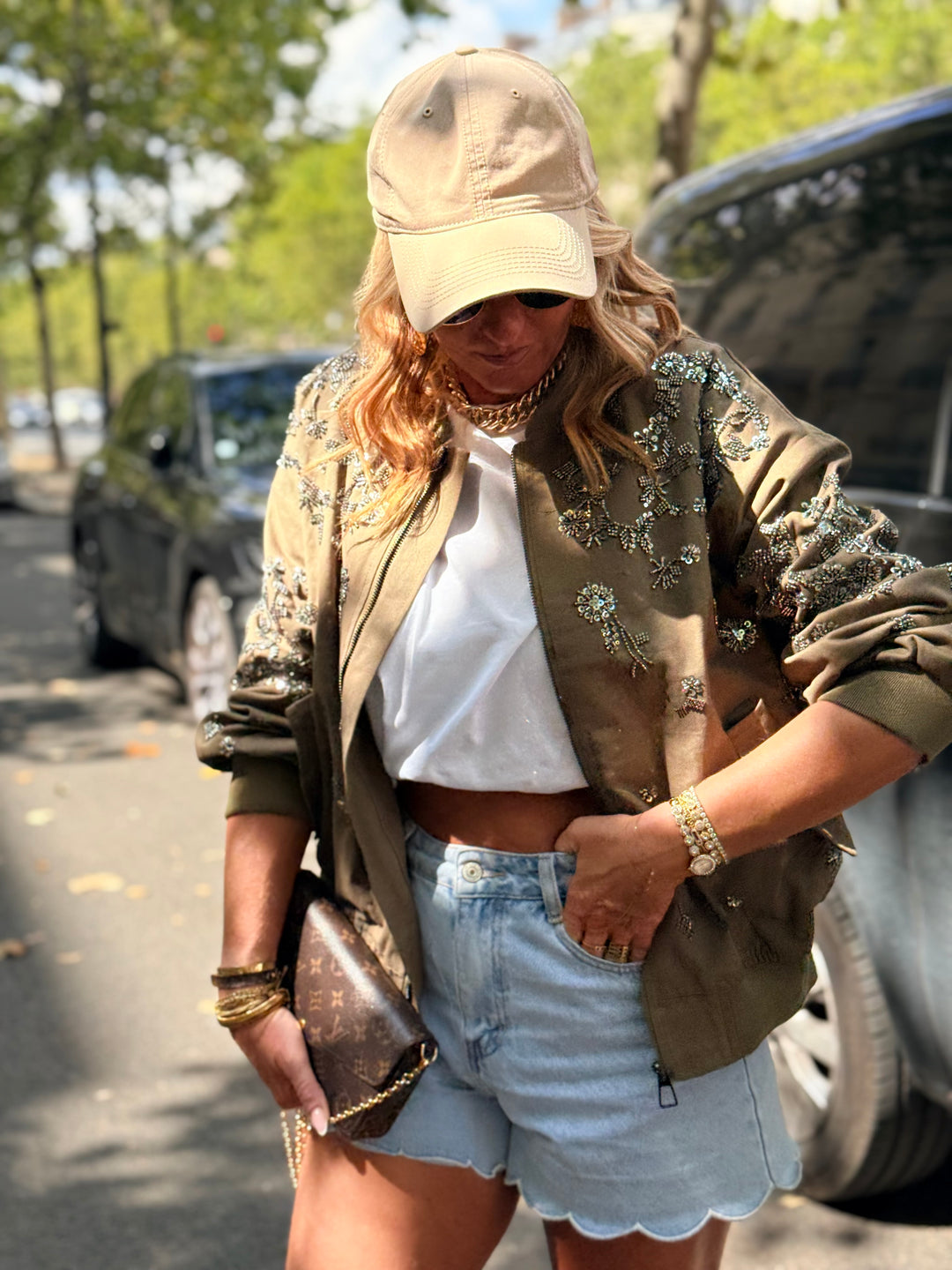 Bomber brodes strass Kaki HQ001