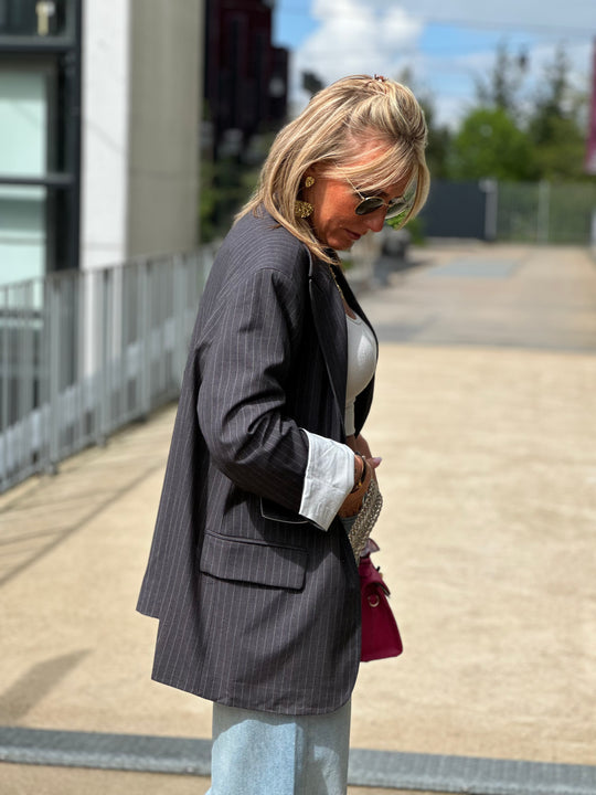 Blazer oversize à rayure gris V2427