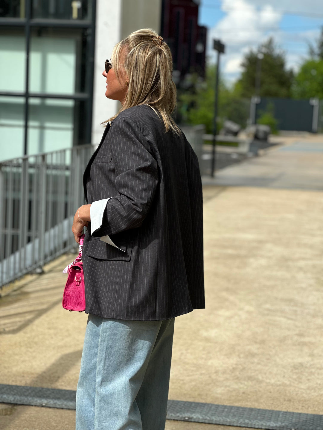 Blazer oversize à rayure gris V2427