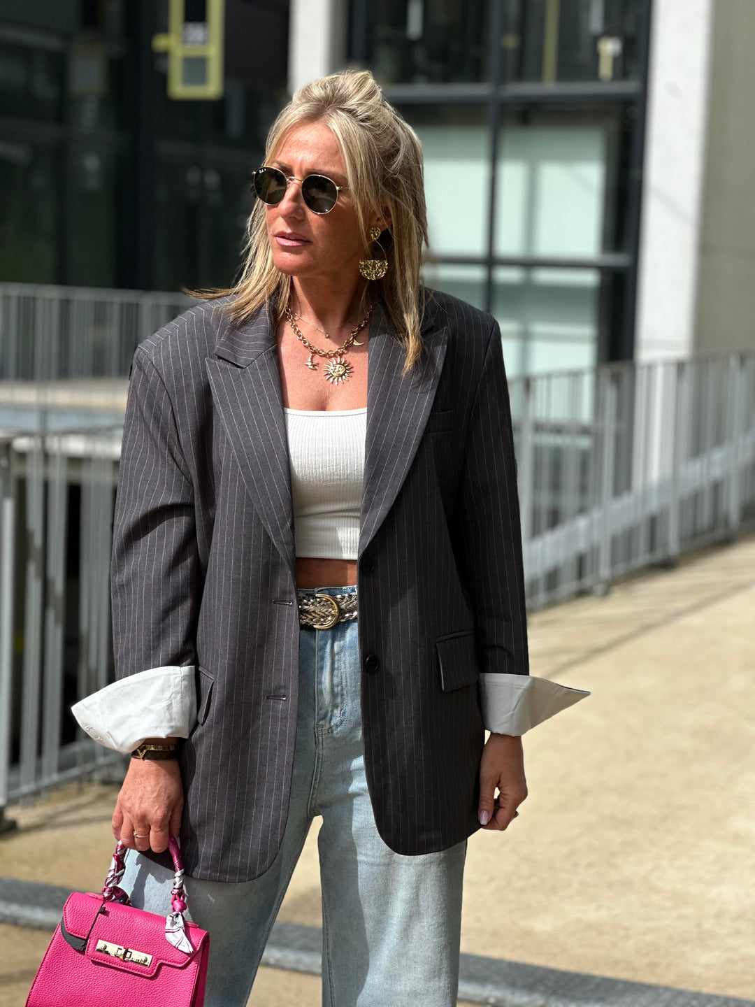 Blazer oversize à rayure gris V2427