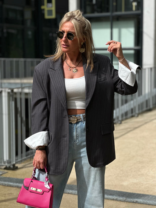 Blazer oversize à rayure gris V2427