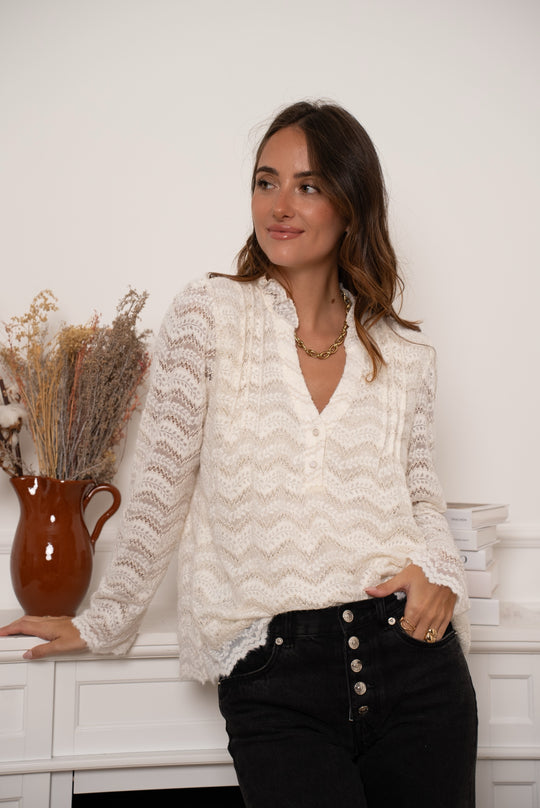 Blouse brodé beige Léna /k-JP2401