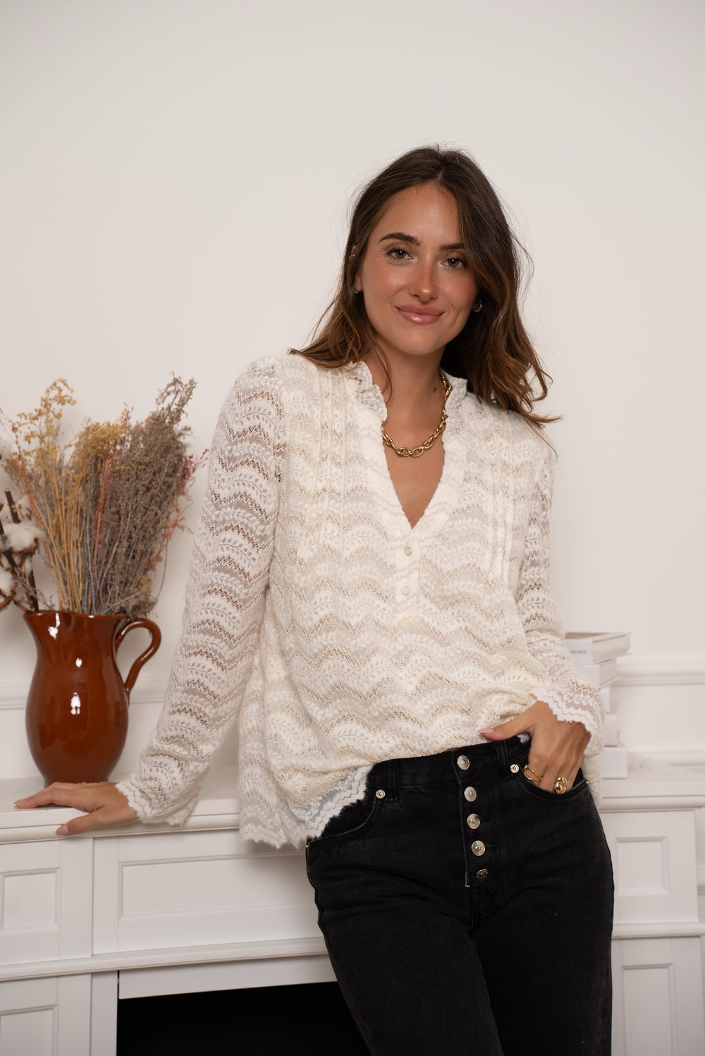 Blouse brodé beige Léna /k-JP2401