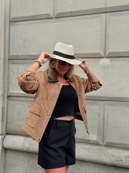 Veste effet daim col simili cuir Camel 5680