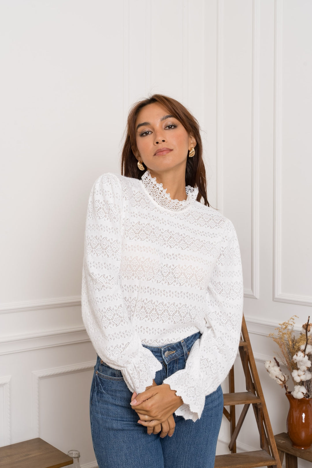 Blouse brodé beige Mia/k-JP3223