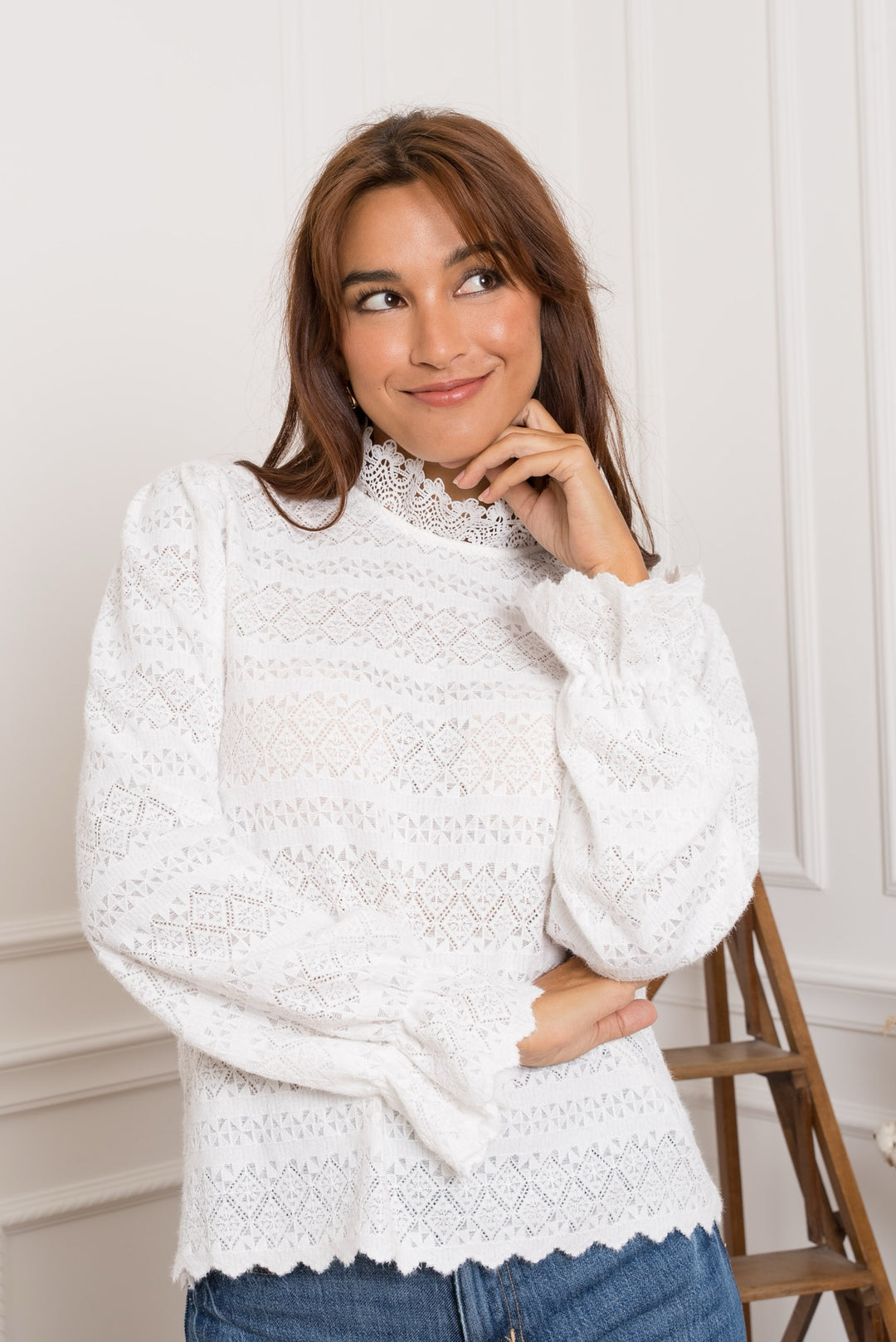 Blouse brodé beige Mia/k-JP3223