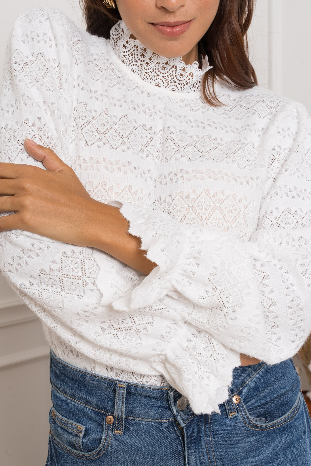 Blouse brodé beige Mia/k-JP3223