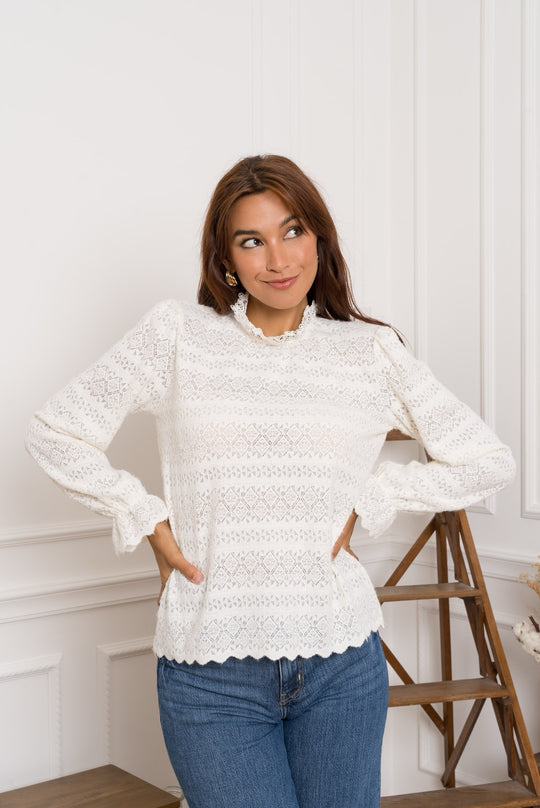 Blouse brodé beige Mia/k-JP3223