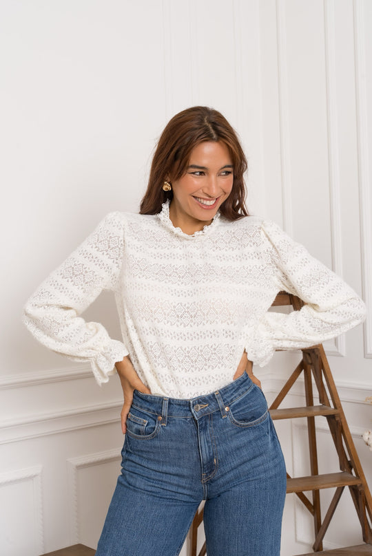 Blouse brodé beige Mia/k-JP3223