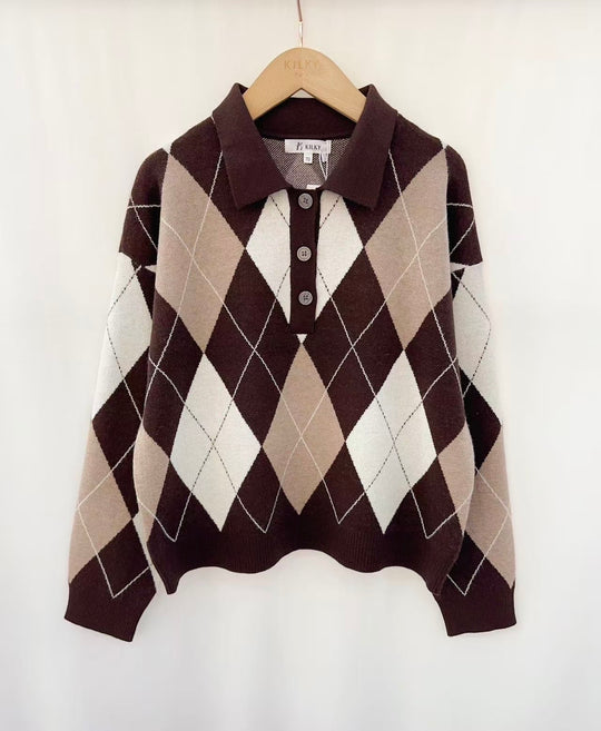 Pull arlequin manches longues choco/ taupe 1891