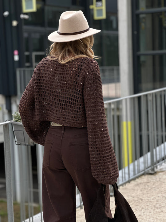 Pull choco en crochet avec strass 296