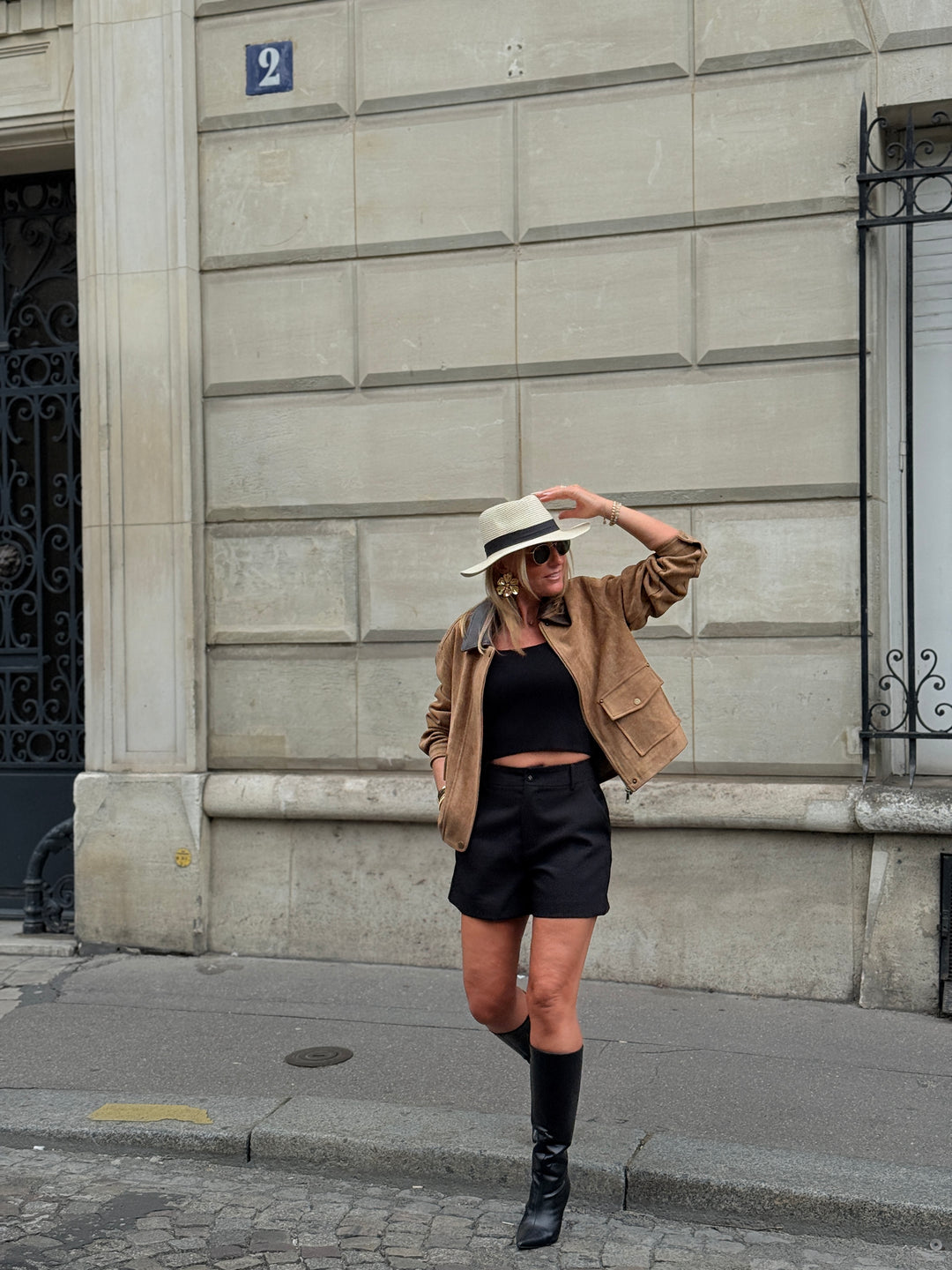 Veste effet daim col simili cuir Camel 5680