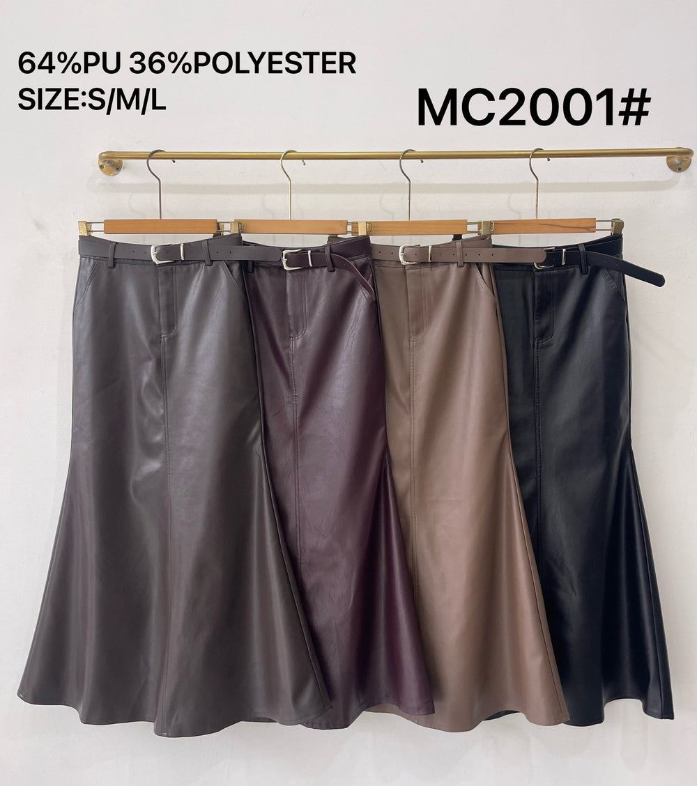 Jupe similicuir longue évasée Noir 2001