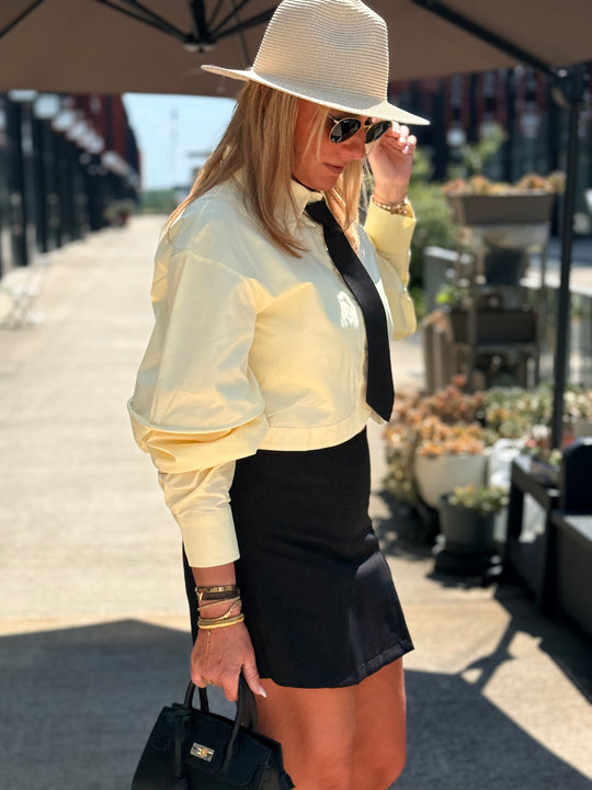 Chemise crop top JAUNE avec cravate 12915