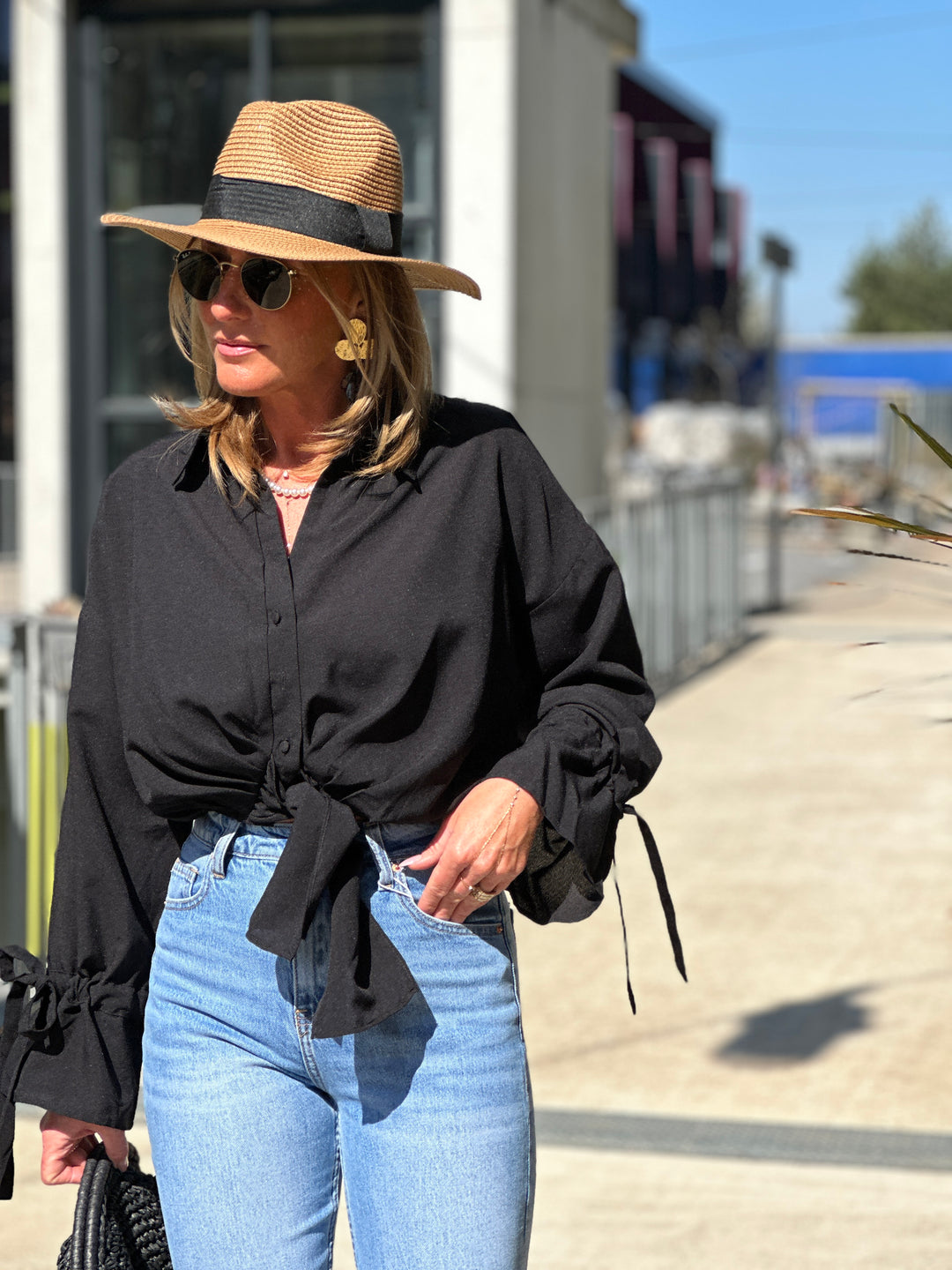 CHEMISIER CROP attachée Noir 0289