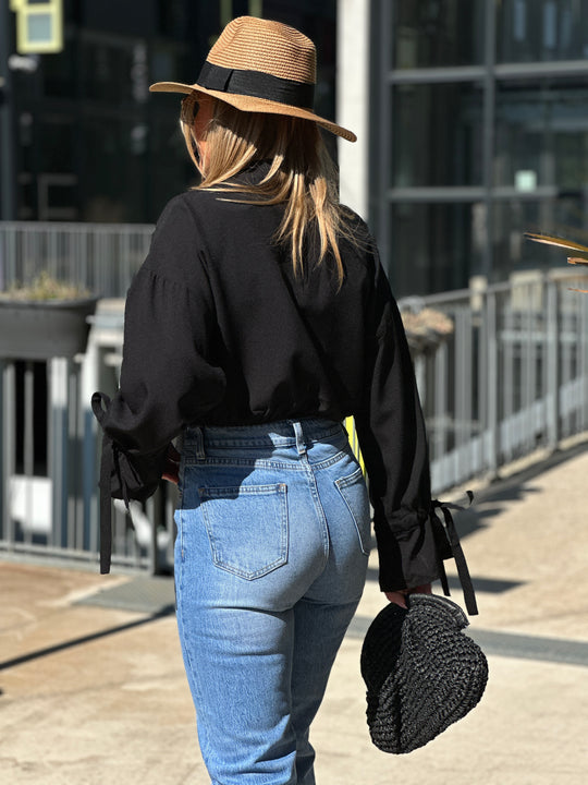 CHEMISIER CROP attachée Noir 0289