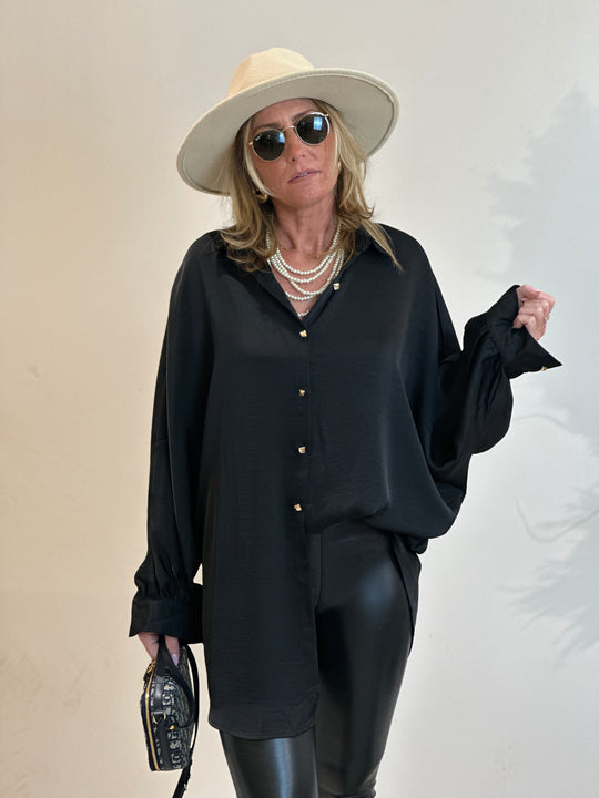 Chemise loose satin Asma Noir /PF-01