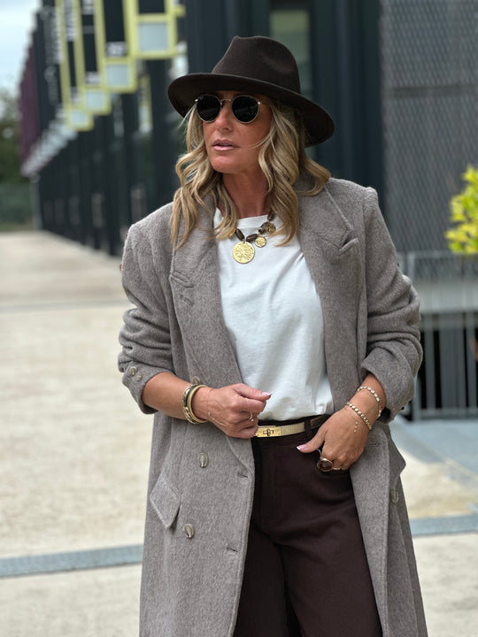 Manteau long beige clair boutons 24768