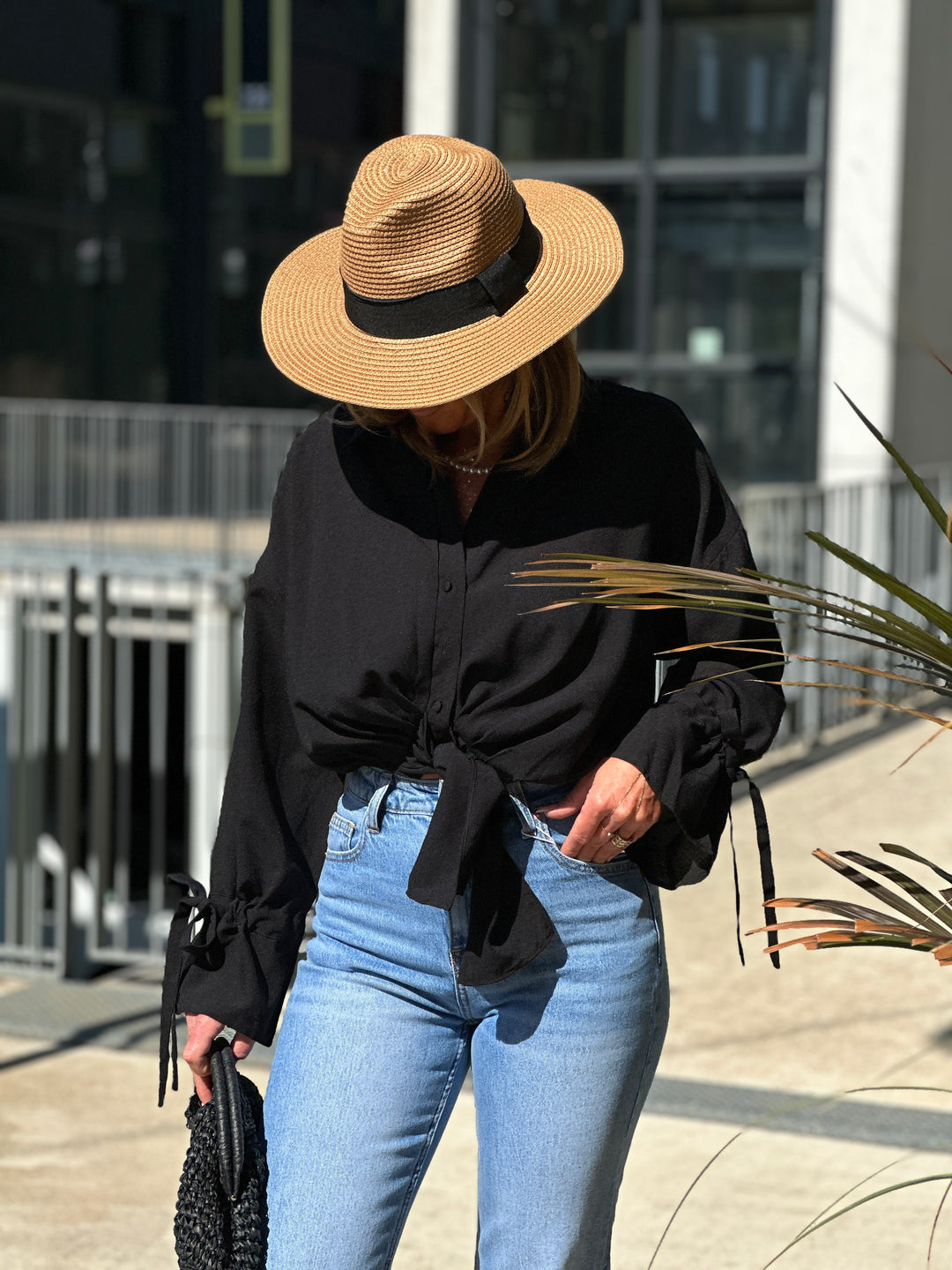 CHEMISIER CROP attachée Noir 0289