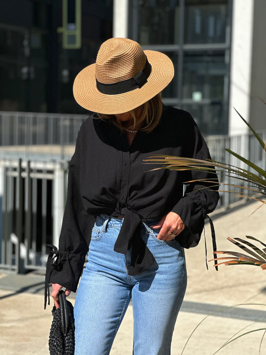 CHEMISIER CROP attachée Noir 0289