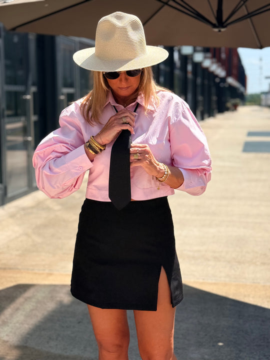 Chemise crop top ROSE avec cravate 12915