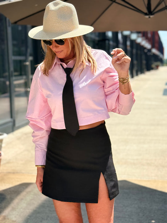 Chemise crop top ROSE avec cravate 12915
