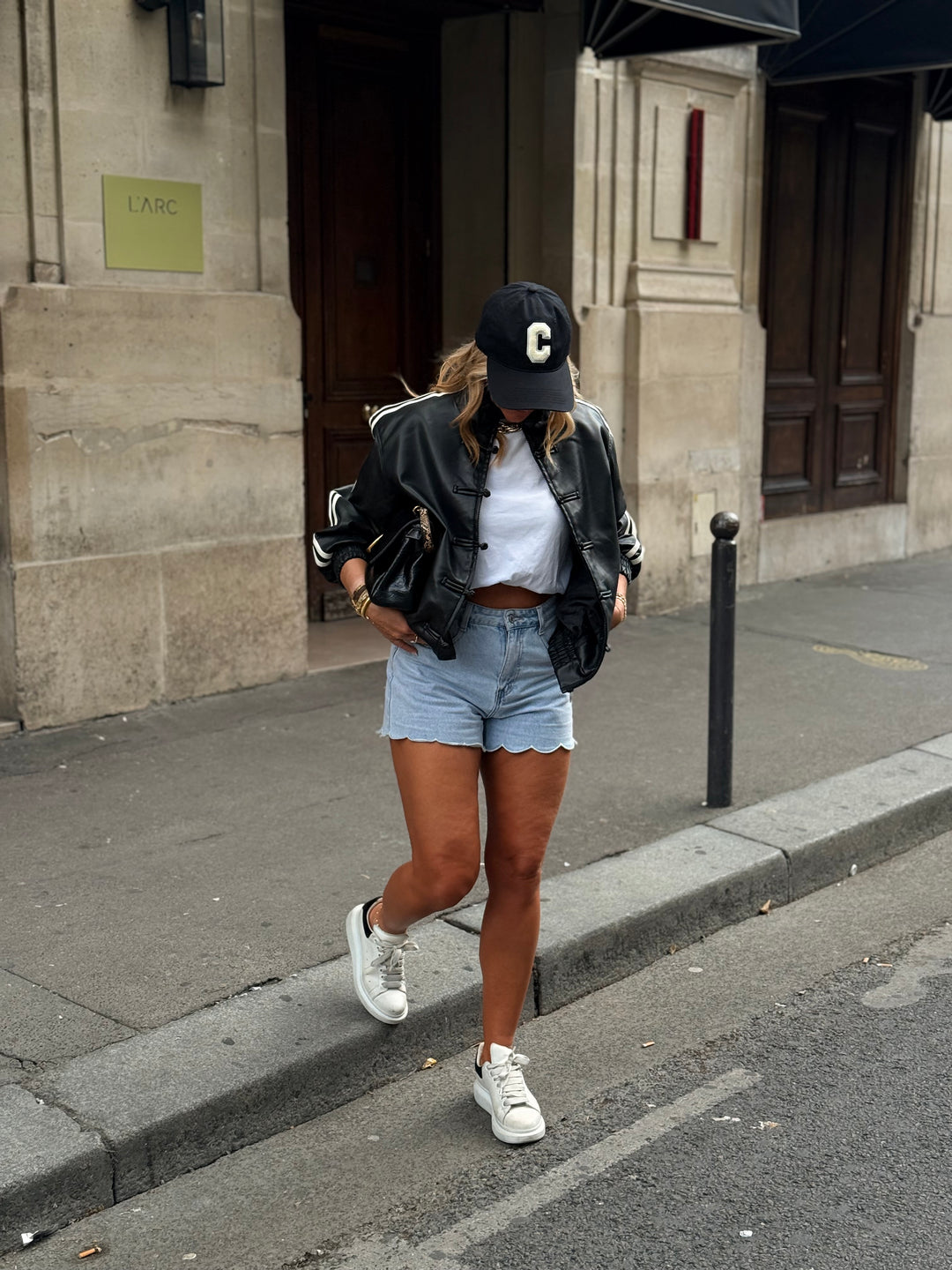 Bomber similicuir manches bandes Noir 139007