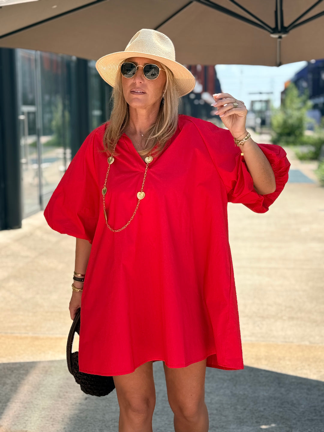 Robe tunique manche bouffante ROUGE 3165