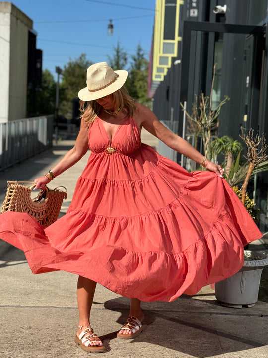 Robe Maxi col V soleil saumon 6686