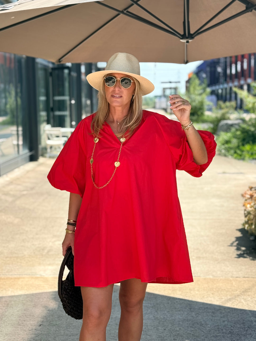 Robe tunique manche bouffante ROUGE 3165