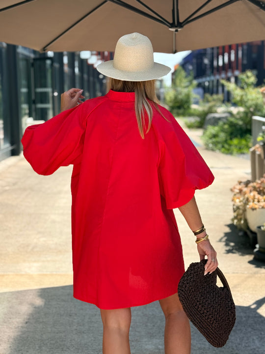 Robe tunique manche bouffante ROUGE 3165