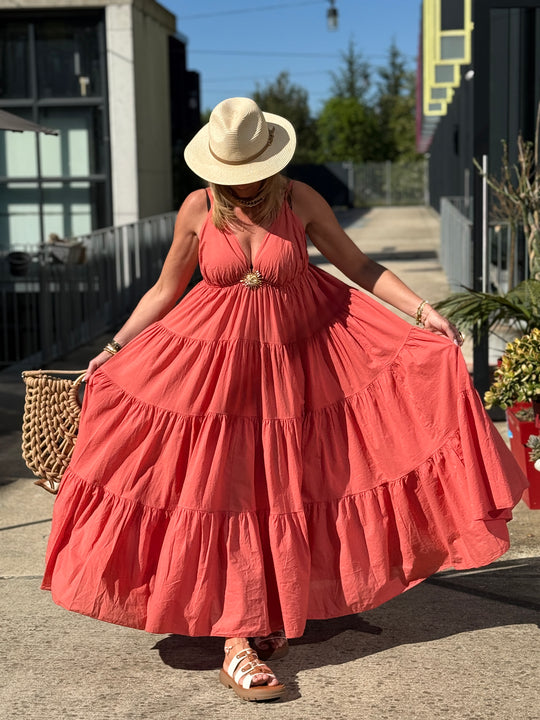Robe Maxi col V soleil saumon 6686