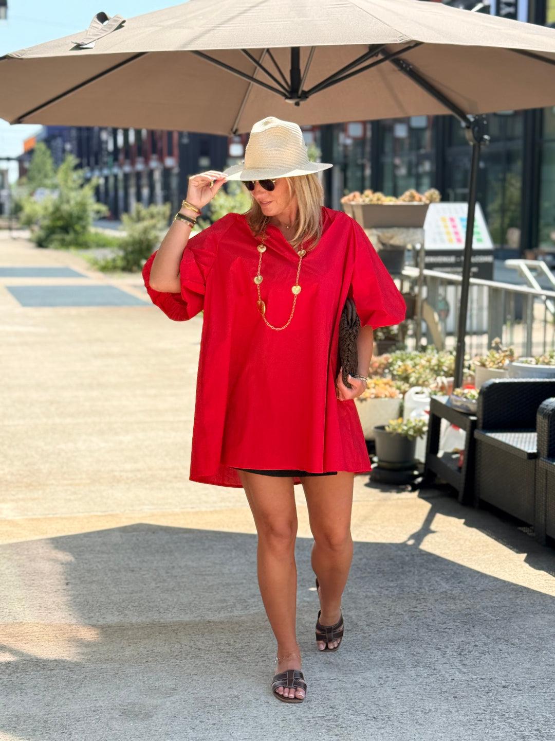 Robe tunique manche bouffante ROUGE 3165
