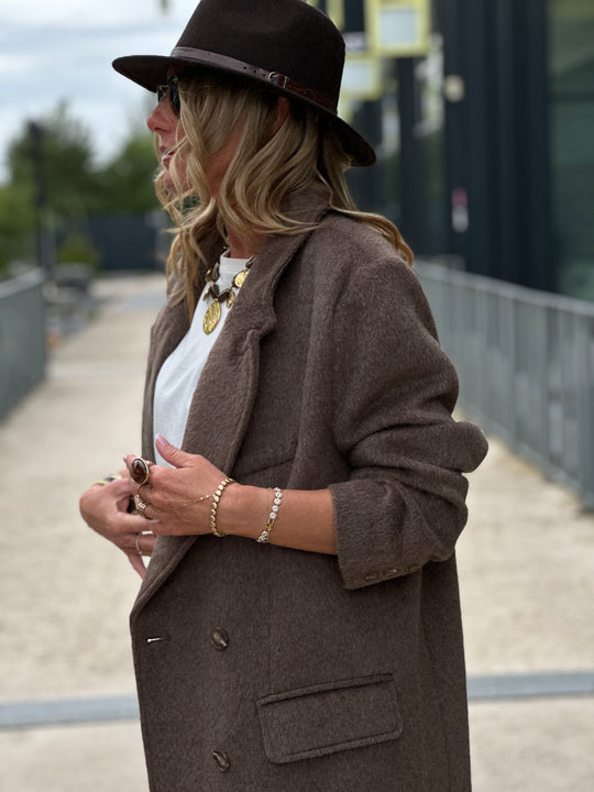 Manteau long taupe/choco boutons 24768