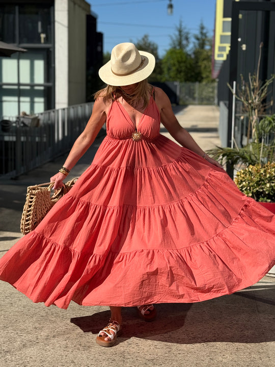 Robe Maxi col V soleil saumon 6686