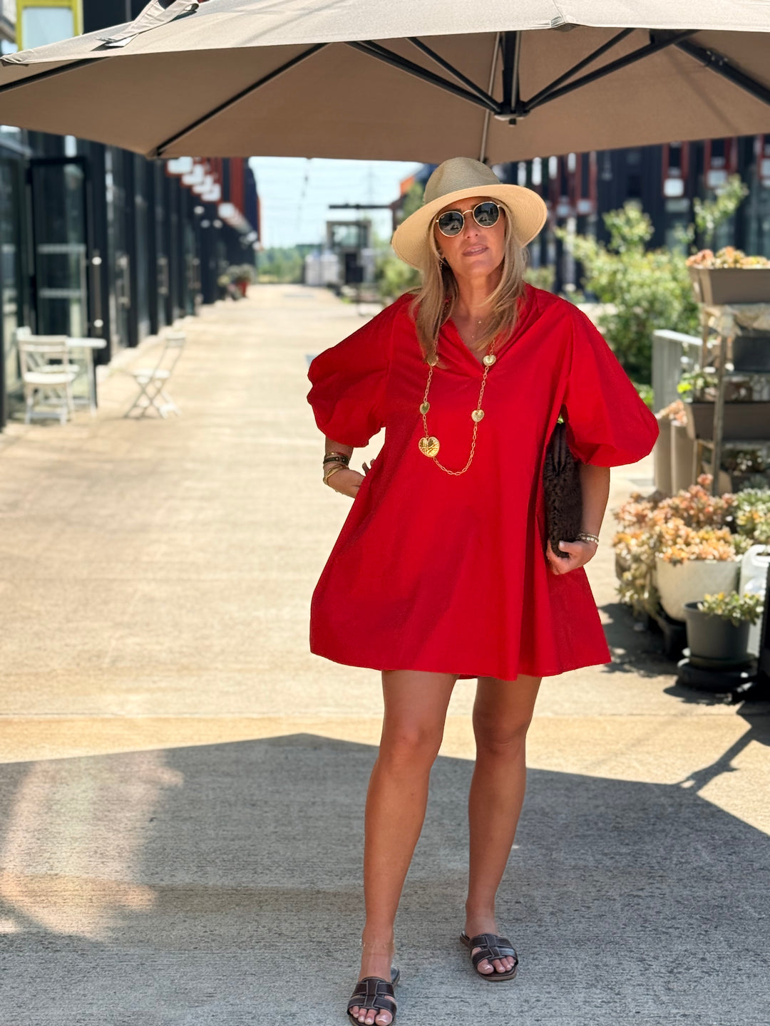Robe tunique manche bouffante ROUGE 3165