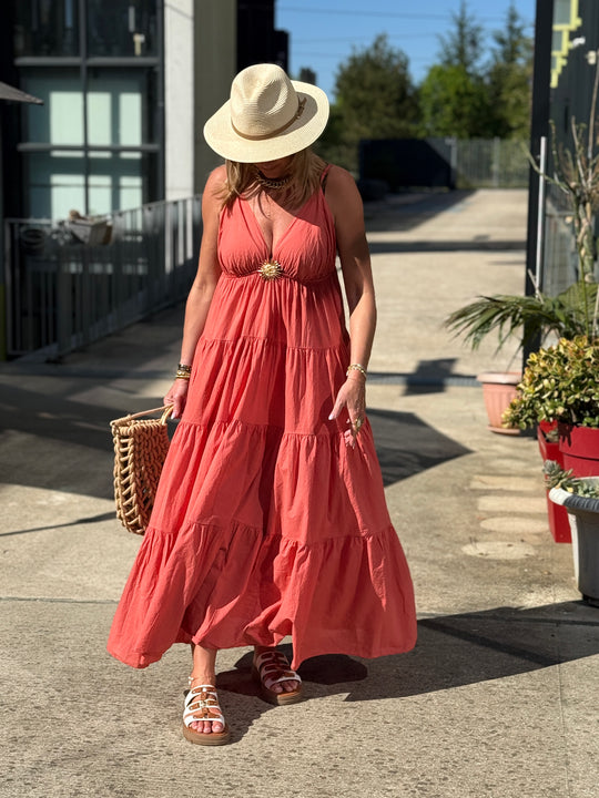 Robe Maxi col V soleil saumon 6686