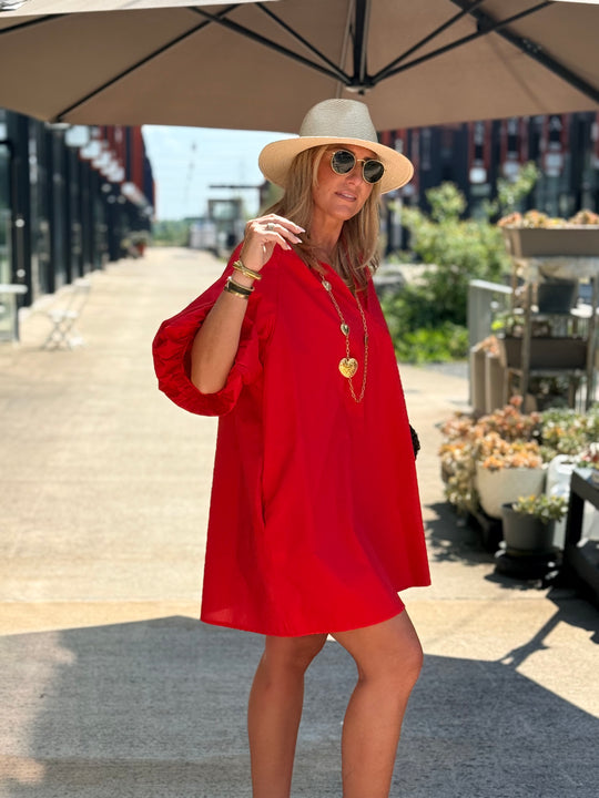 Robe tunique manche bouffante ROUGE 3165