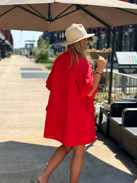Robe tunique manche bouffante ROUGE 3165