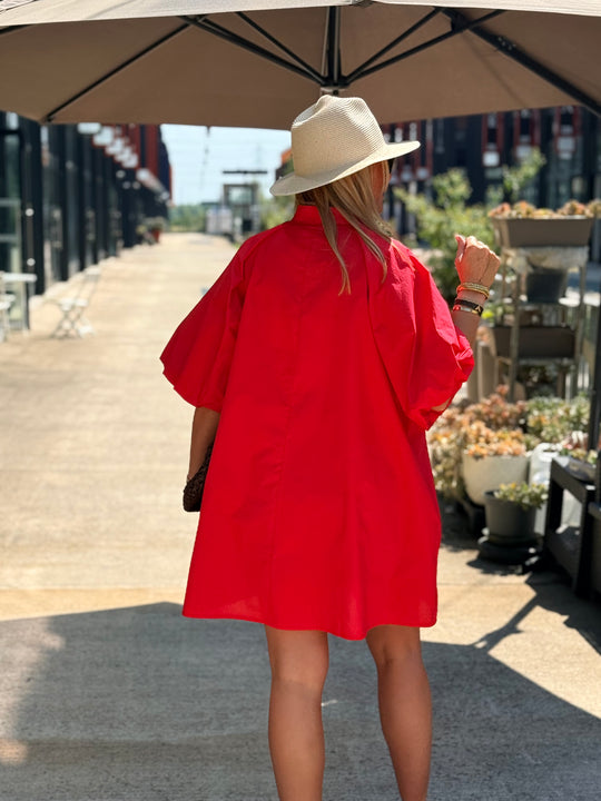 Robe tunique manche bouffante ROUGE 3165
