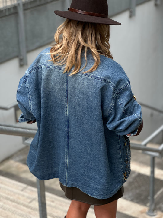 Veste jean épais strass étoiles V8606