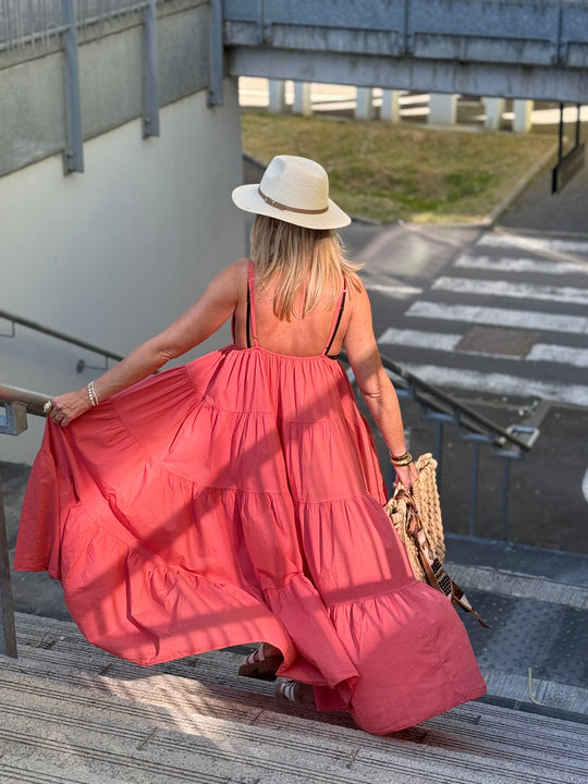 Robe Maxi col V soleil saumon 6686