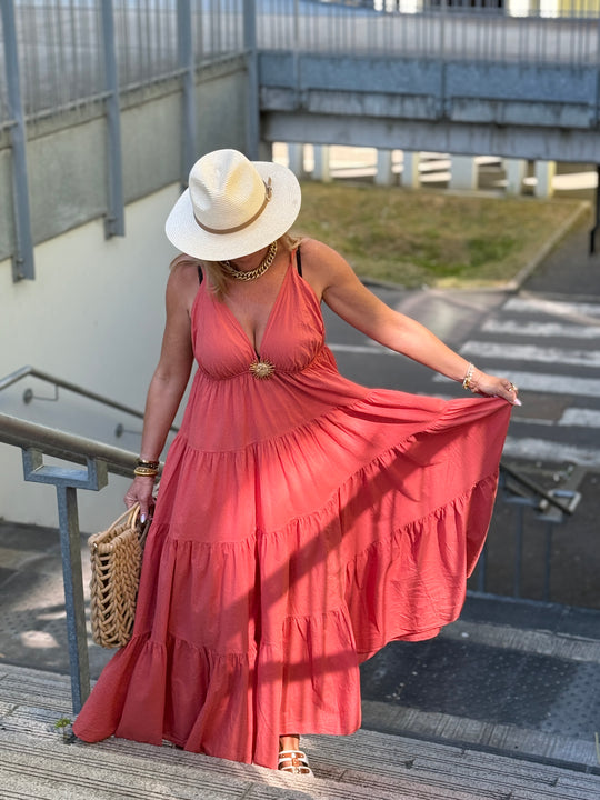 Robe Maxi col V soleil saumon 6686