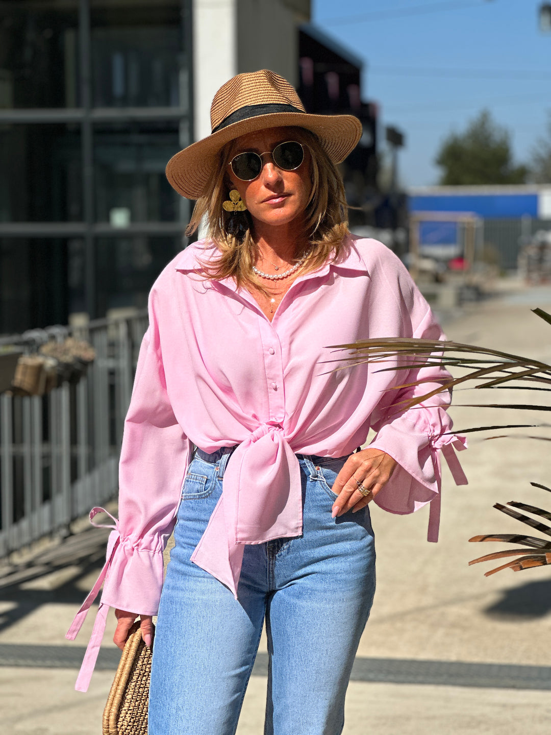 CHEMISIER CROP attachée Rose 0289