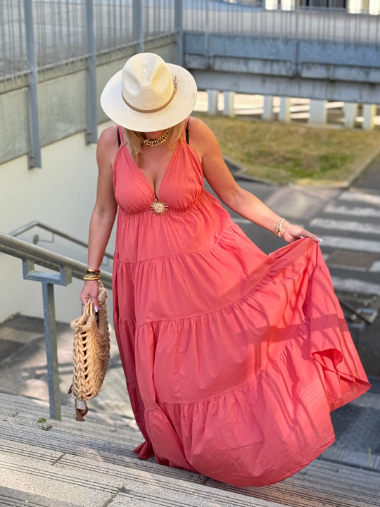 Robe Maxi col V soleil saumon 6686