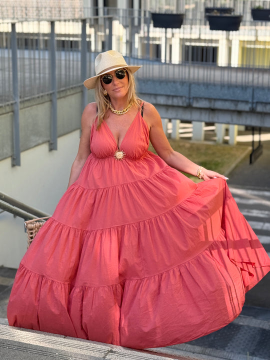 Robe Maxi col V soleil saumon 6686